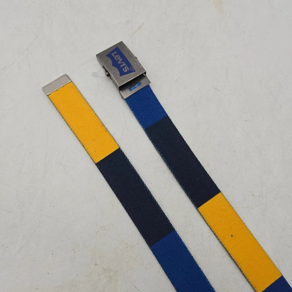 Levi's Belt Neon Blue Yellow Colorblock Woven Stretch Mens 30 Black Buckle NWOT